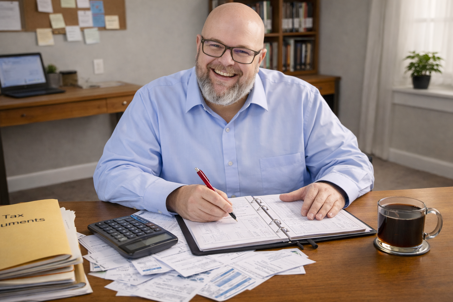 Randy Wilson doing bookkeeping work